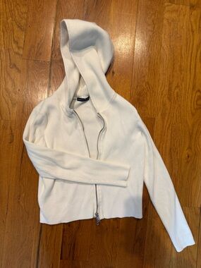 Brandy Melville White Cream Ribbed Zip Hoodie